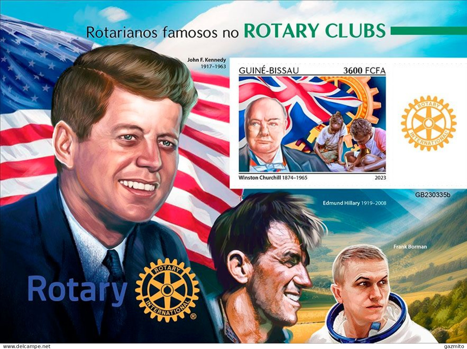 Guinea Bissau 2023, Rotary, Churchill, Kennedy, BF IMPERFORATED - Kennedy (John F.)