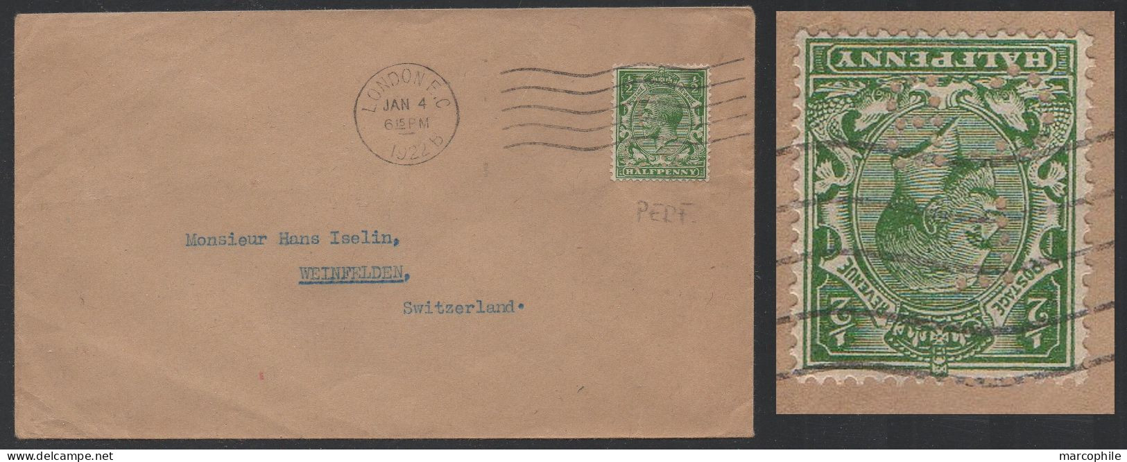 GB / 1922 PERFIN "CB / L" ON COVER ==> SWITZERLAND (ref 9027) - Gezähnt (perforiert)