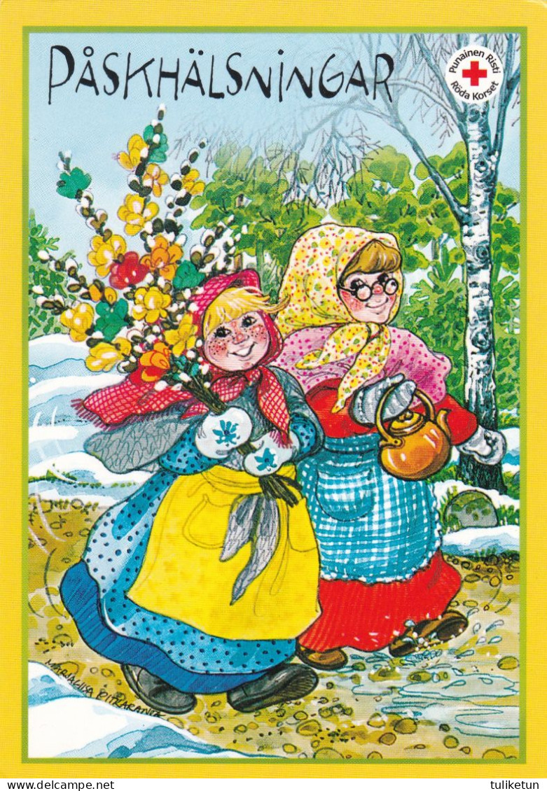 Postal Stationery - Witches Walking - Happy Easter - Red Cross - Suomi Finland - Postage Paid - Pitkäranta - Entiers Postaux