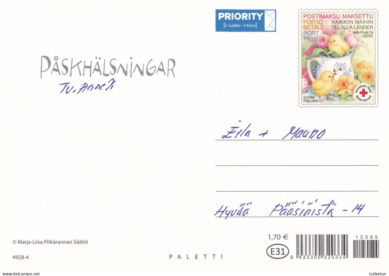 Postal Stationery - Witches Walking - Happy Easter - Red Cross - Suomi Finland - Postage Paid - Pitkäranta - Postal Stationery