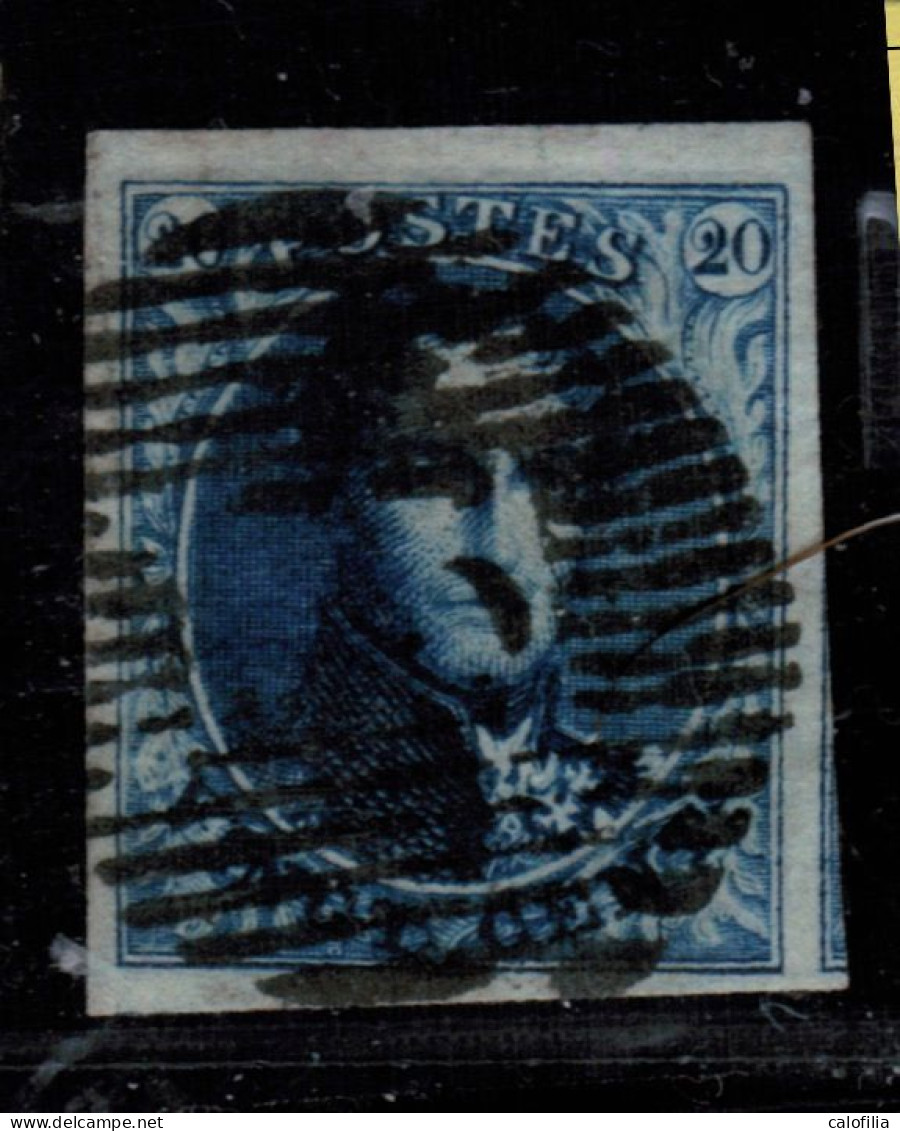 COB 4 Bleu, Bord De Feuille Superieur, Papier Mince, 4 Marges, Un Voisin, Obliteration Centrale Droite De DINANT (P 33) - 1849-1850 Medaillons (3/5)
