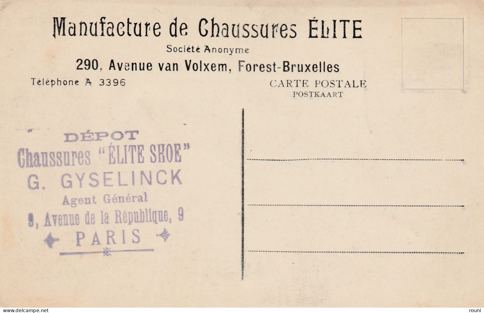 Manufacture De Chaussures ELITE  (1897-1950) - Tampon Du Dépot "ELITE SHOES" Au Dos - UNIQUE - Publicité