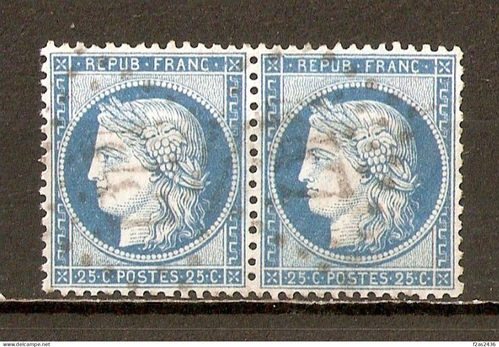 1873 - Cérès 25c.bleu (type II) - Paire - GC447 Bergerac (23) - YT 60B (cote 120€) - 1871-1875 Cérès