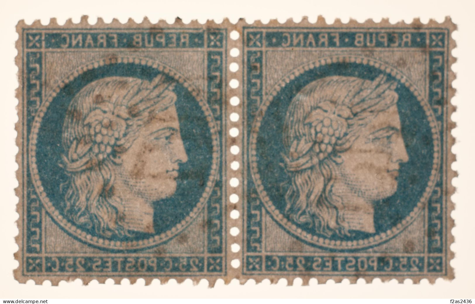 1873 - Cérès 25c.bleu (type II) - Paire - GC447 Bergerac (23) - YT 60B (cote 120€) - 1871-1875 Cérès