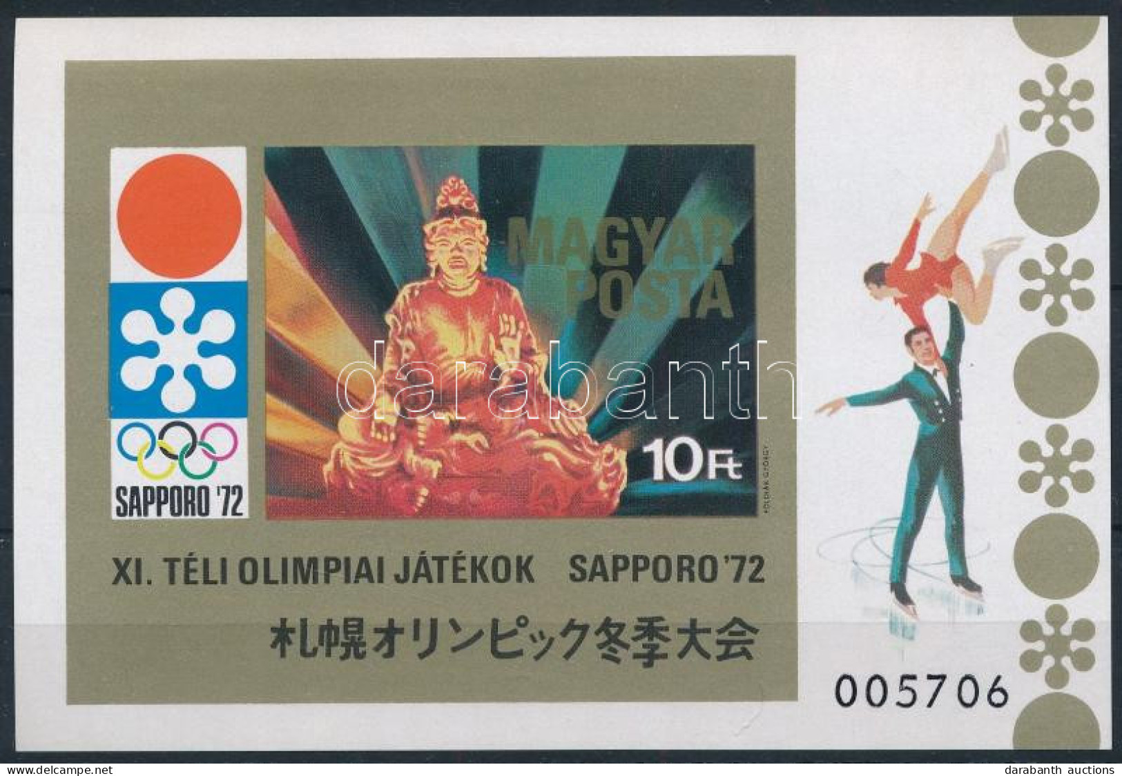 ** 1971 Téli Olimpia (IV.) Sapporo Vágott Blokk (3.500) - Andere & Zonder Classificatie