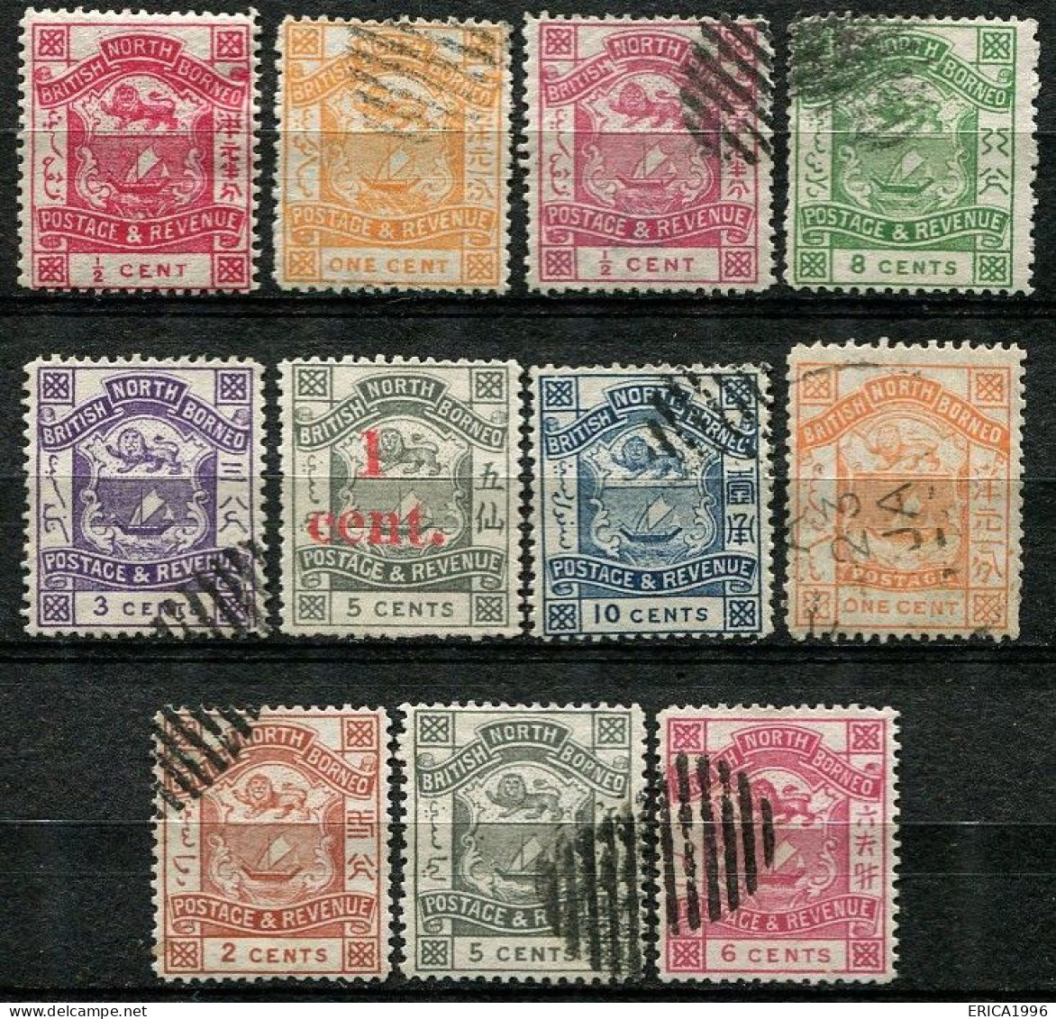 Z3764 NORTH BORNEO Lotto Di 11 Francobolli Usati (1 Nuovo), Buone/ottime Condizioni - Noord Borneo (...-1963)