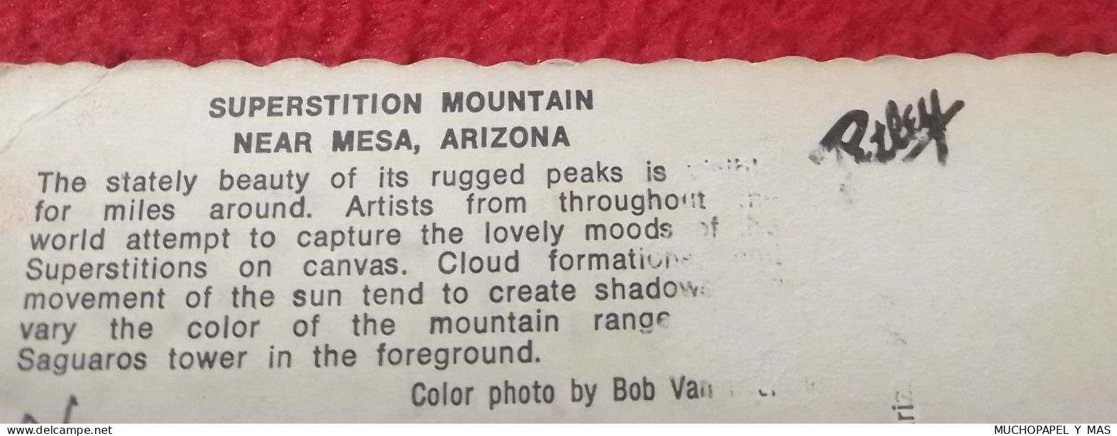 POSTAL POST CARD SUPERSTITION MOUNTAIN MONTAÑA DE LA SUPERSTICIÓN NEAR MESA ARIZONA USA..CACTUS EEUU ESTADOS UNIDOS... - Mesa