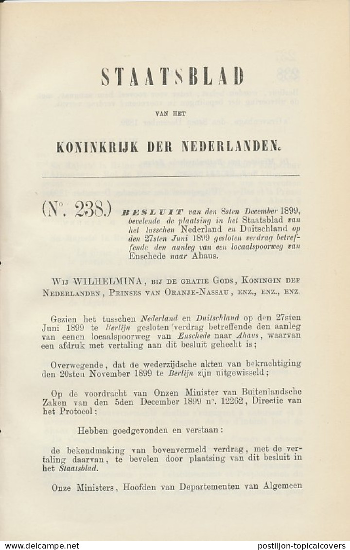 Staatsblad 1899 : Spoorlijn Enschede - Ahaus - Historische Dokumente