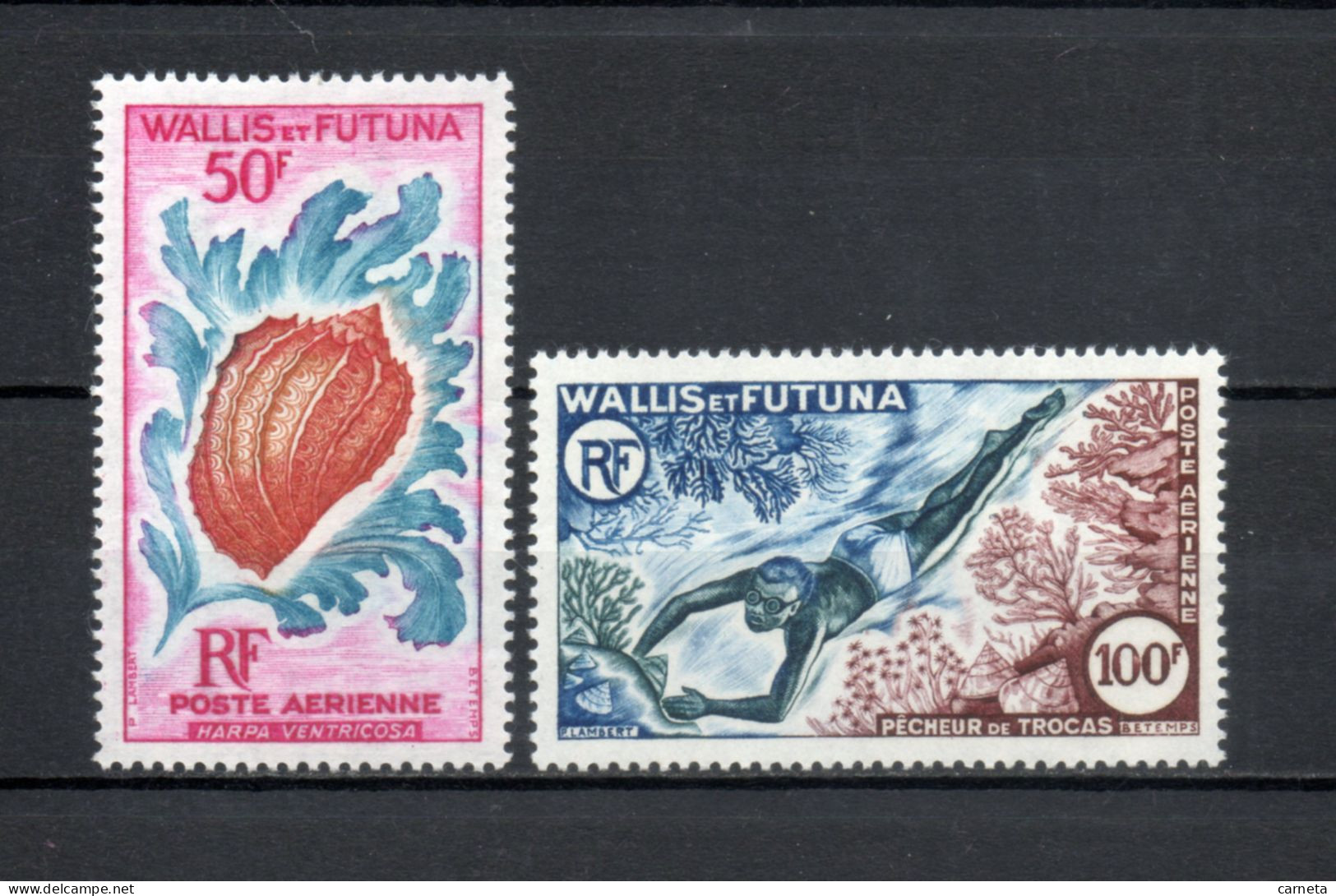 WALLIS ET FUTUNA  PA  N° 18 + 19   NEUFS SANS CHARNIERE COTE 35.50€   COQUILLAGE ANIMAUX PECHEUR - Unused Stamps