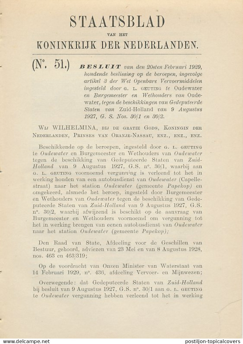 Staatsblad 1929 : Autobusdienst Oudewater - Historische Dokumente