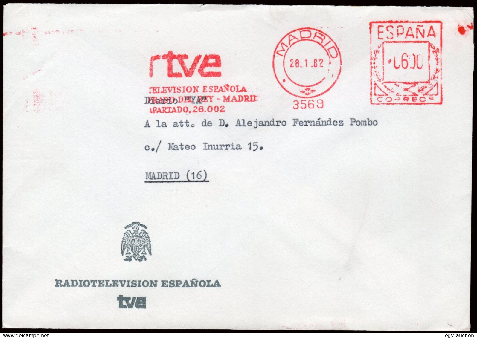 Madrid - Sobre Con Franqueo Mecánico "RTVE - Madrid 28/1/82" - Lettres & Documents