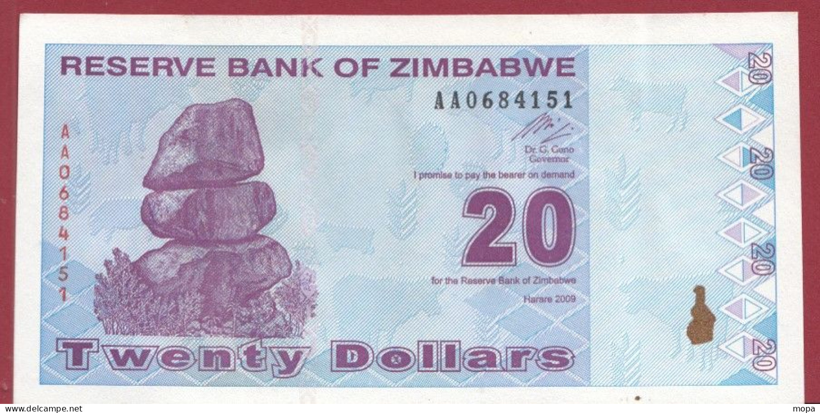 Zimbabwe--20 Dollars  ---2009--UNC---(496) - Simbabwe