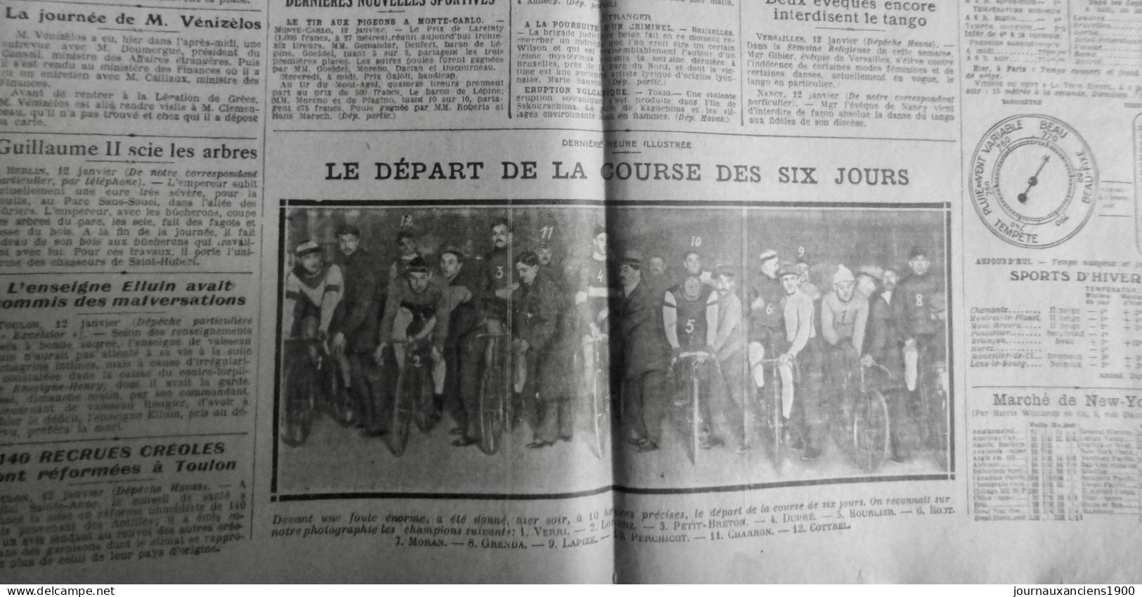 1914 EXCELSIOR ARTICLE DE PRESSE CYCLISME COURSE SIX JOURS VERRI 1 JOURNAL ANCIE - Glasplaten