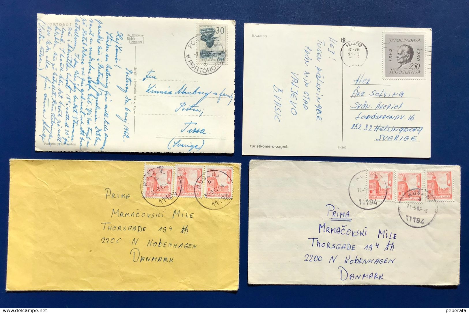 YUGOSLAVIA, 2 POSTALES CIRCULADAS A DINAMARCA Y 2 SOBRE CIRCULADOS A SUECIA - Used Stamps