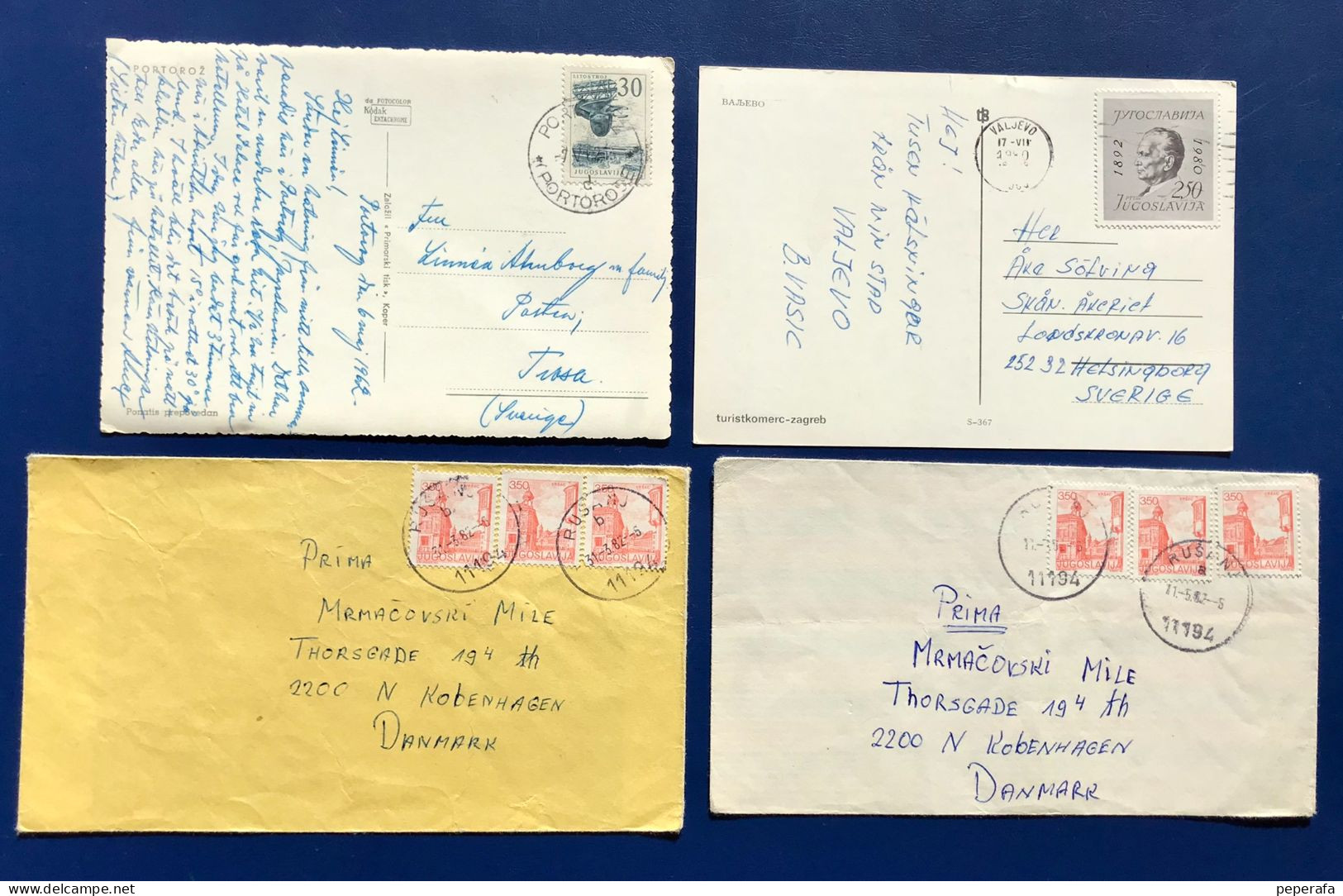 YUGOSLAVIA, 2 POSTALES CIRCULADAS A DINAMARCA Y 2 SOBRE CIRCULADOS A SUECIA - Usados