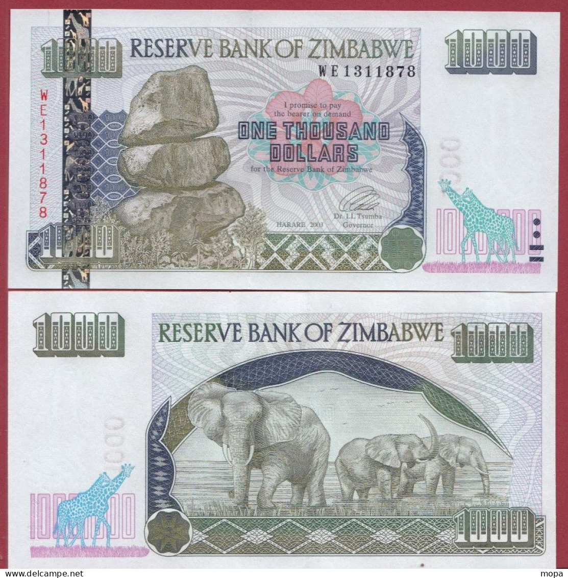 Zimbabwe--1000 Dollars  ---2003--UNC---(498) - Simbabwe