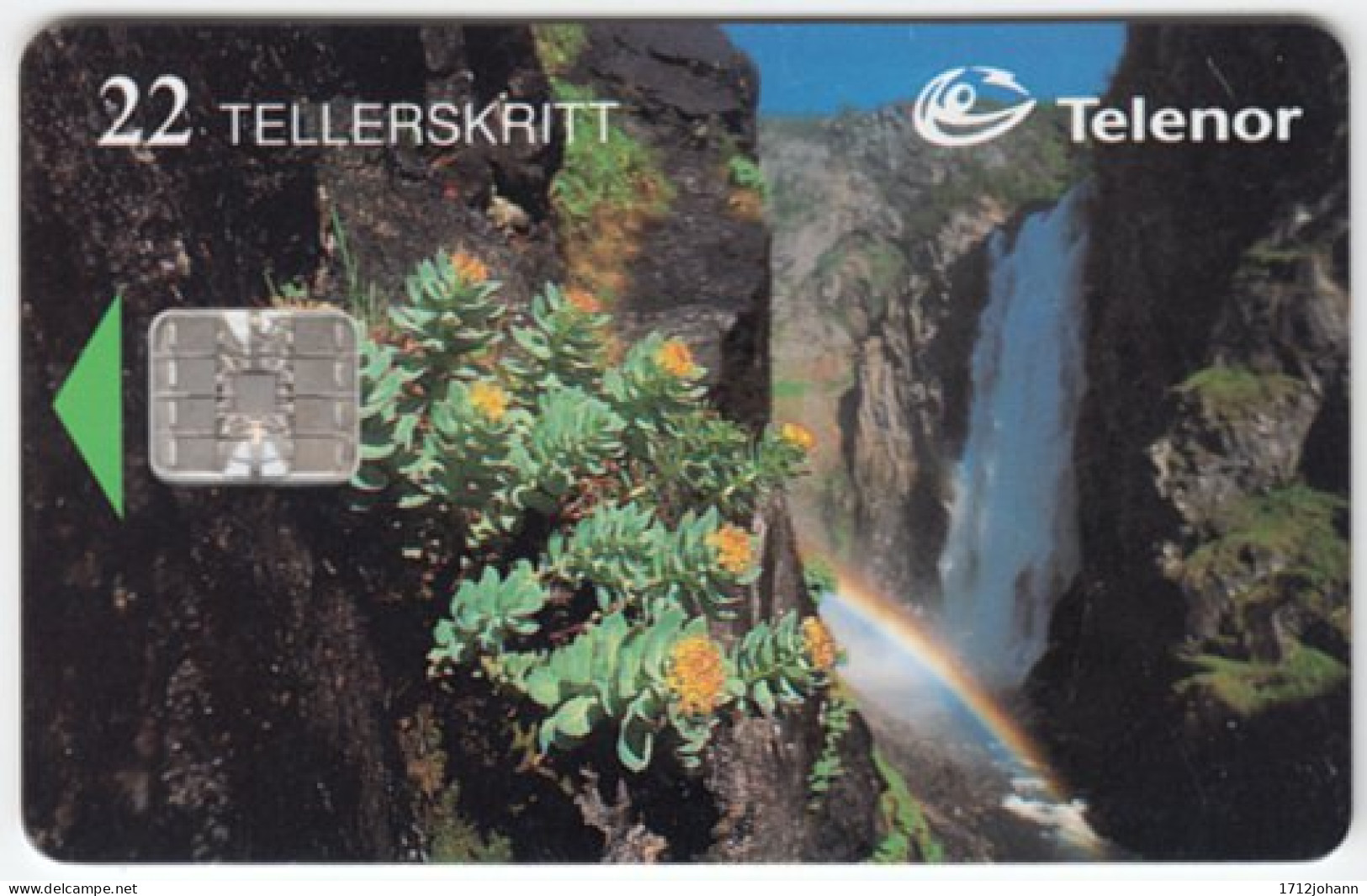 NORWAY A-293 Chip Telenor - Landscape, Waterfall, Plant, Flower - Used - Norway