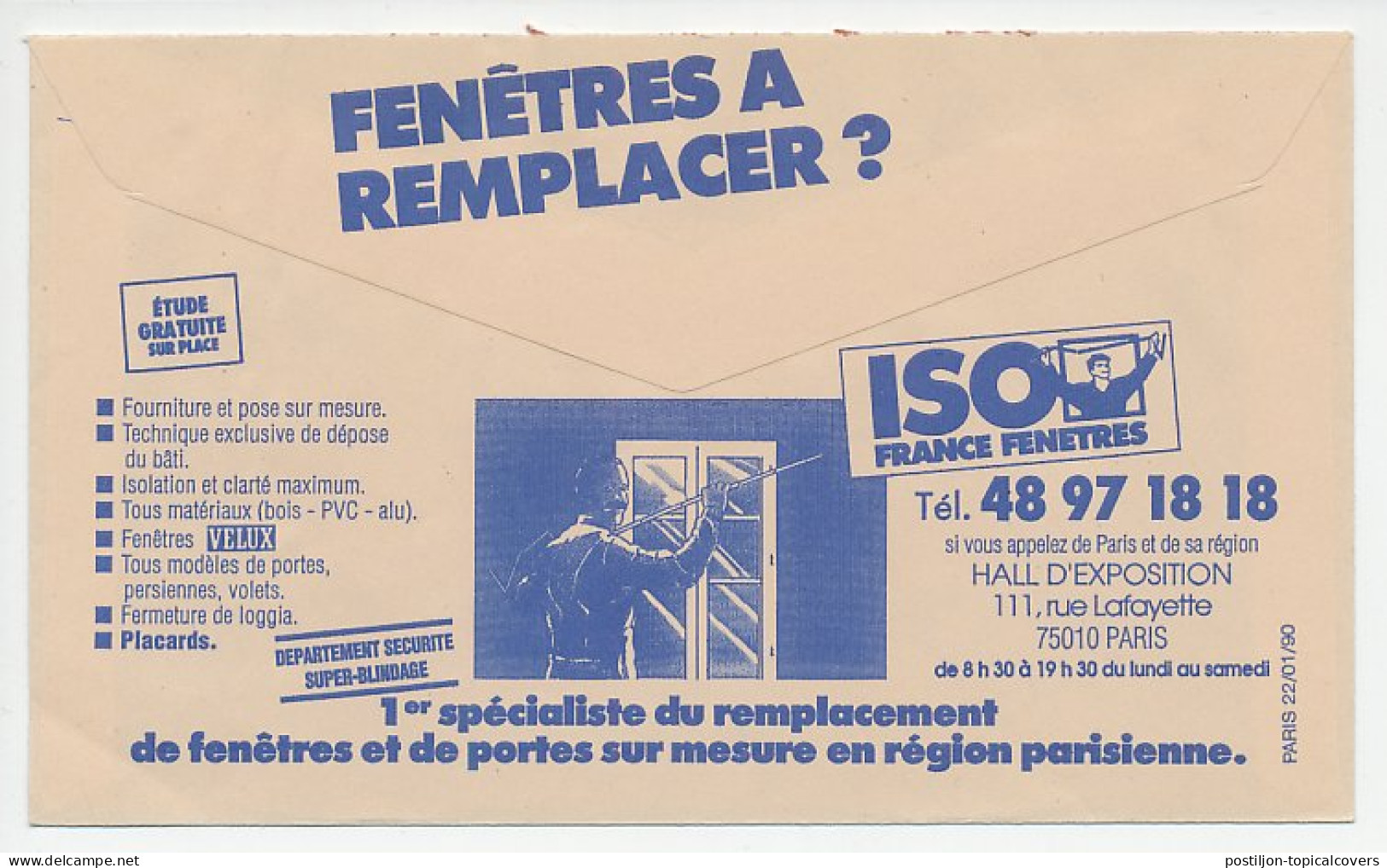 Postal Cheque Cover France 1990 Isolation- Windows - Zonder Classificatie