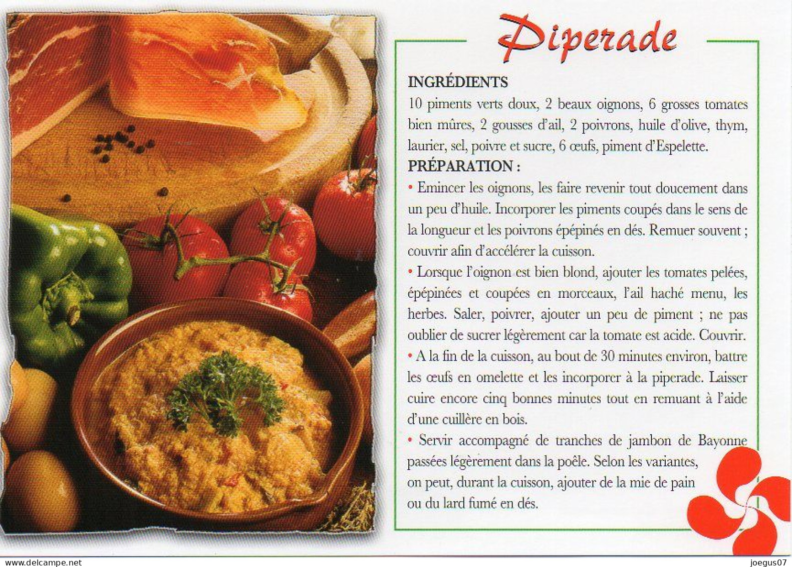 Recette - PIPERADE - Editions THOUAND N° 003302 - Recetas De Cocina