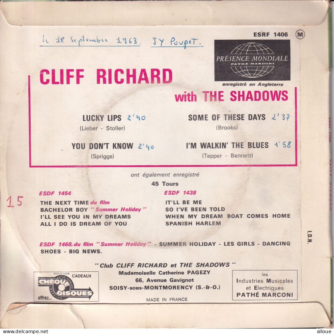 CLIFF RICHARD - FR EP - LUCKY LIPS + 3 - Rock