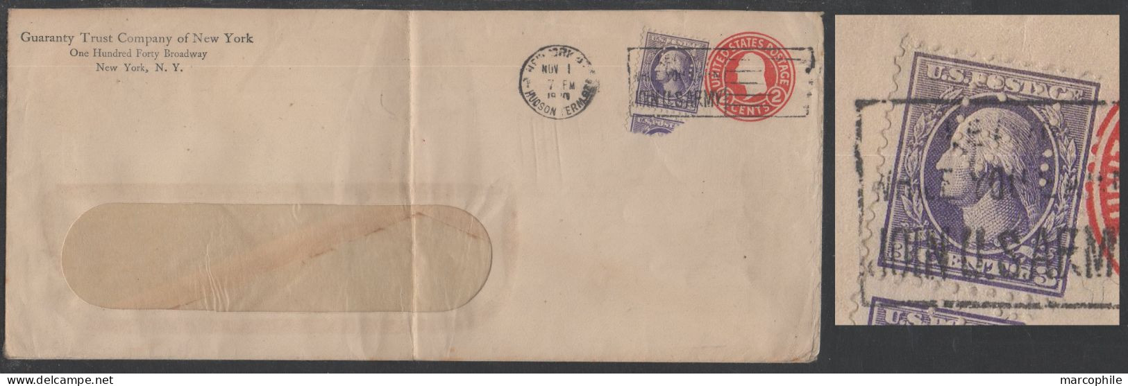 USA - NEW YORK/ 1920 PERFIN "GT" (GUARANTY TRUST) ON STAMP ON  POSTALSTATIONERY (ref 9036) - Zähnungen (Perfins)