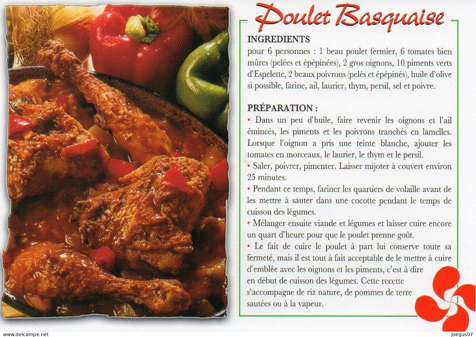 Recette - POULET BASQUAISE - Editions THOUAND N° 003304 - Recipes (cooking)
