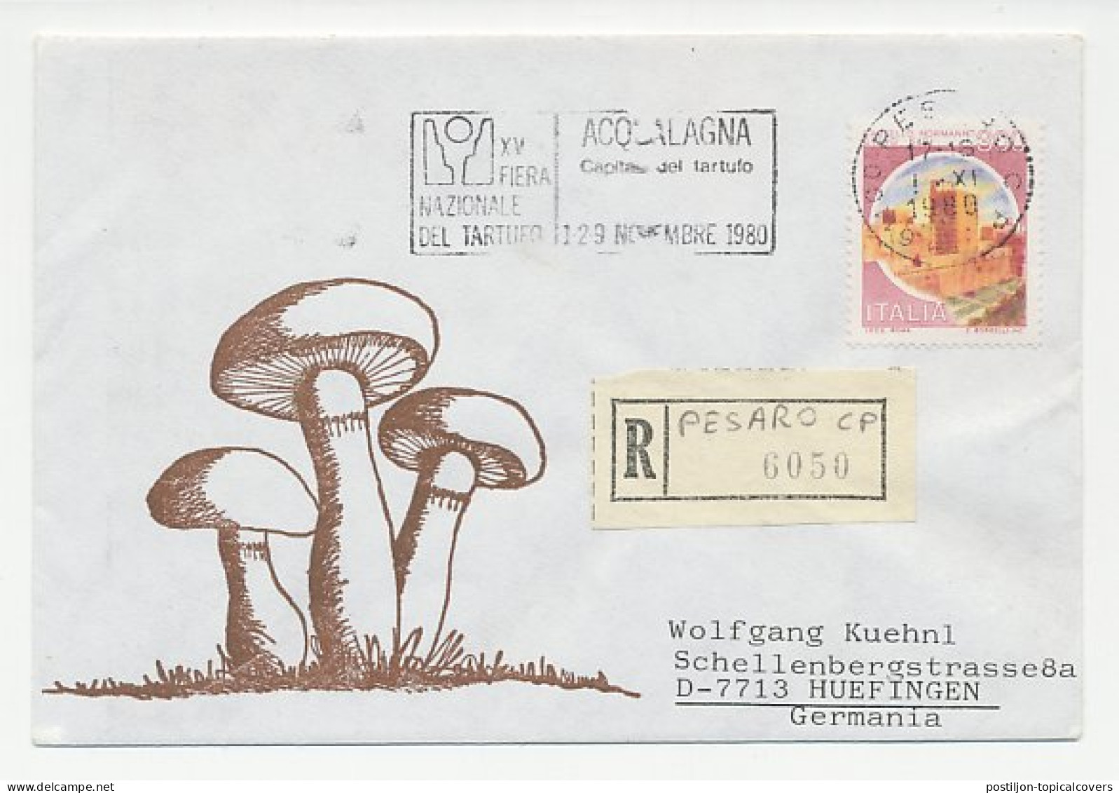 Registered Cover / Postmark Italy 1980 Truffle - National Fair Acqulagna - Hongos