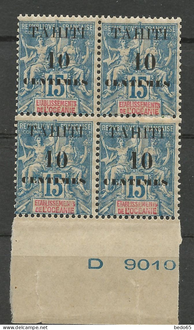 TAHITI N° 33 Et 33A En Bloc De 4 Variétée 0 De 10 Brisé Pour Le 1er NEUF** LUXE  SANS CHARNIERE / Hingeless / MNH - Neufs