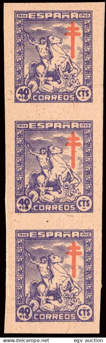 España - Edi (*) 986P Tira 3 -1944 - 40 Cts. - Papel Cartulina Gris S/dentar - Neufs