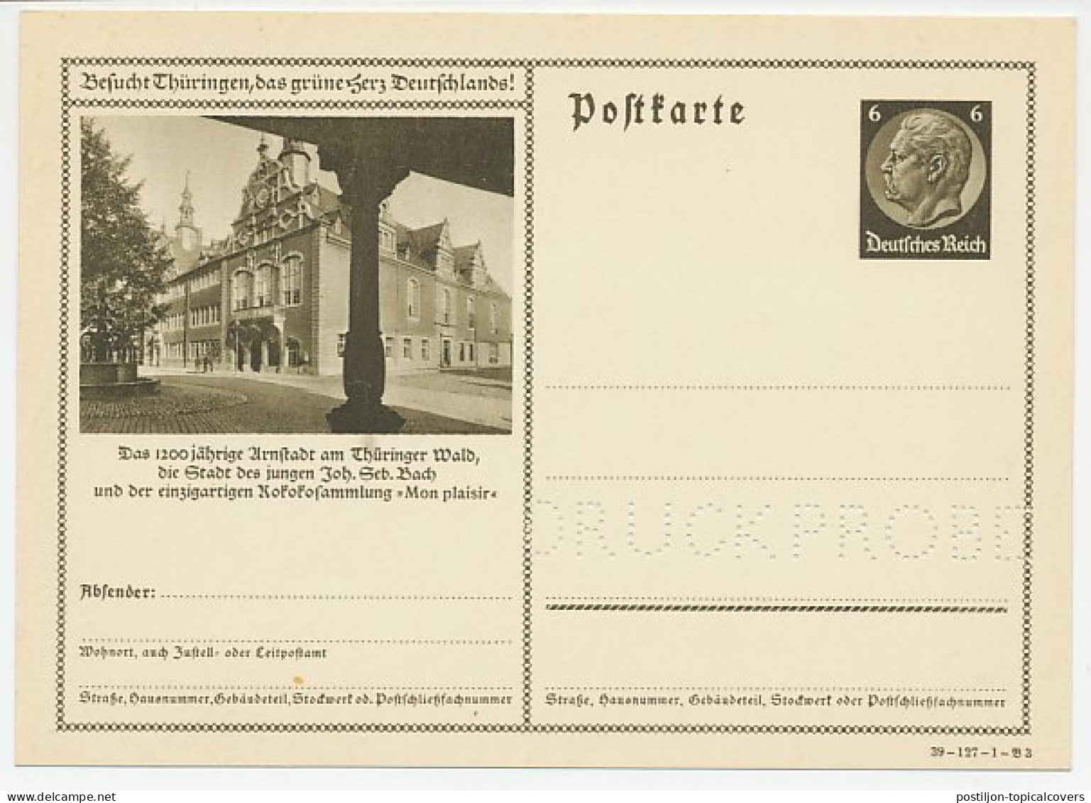 Druckprobe - Postal Stationery Germany Johann Sebastian Bach - Arnstadt - Muziek