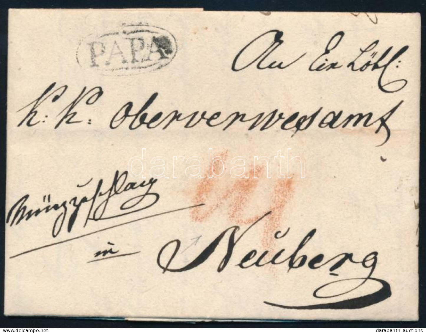 1832 Távolsági Levél Teljes Tartalommal, 14kr Portóval "PÁPA" - Neuberg. Ex Provera. - Andere & Zonder Classificatie