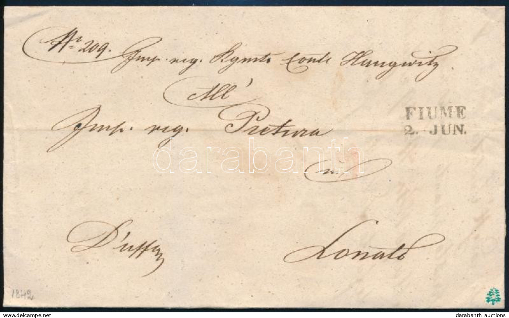 1842 Ex Offo Teljes Tartalommal "FIUME" - Lonato. Ex Provera. - Other & Unclassified