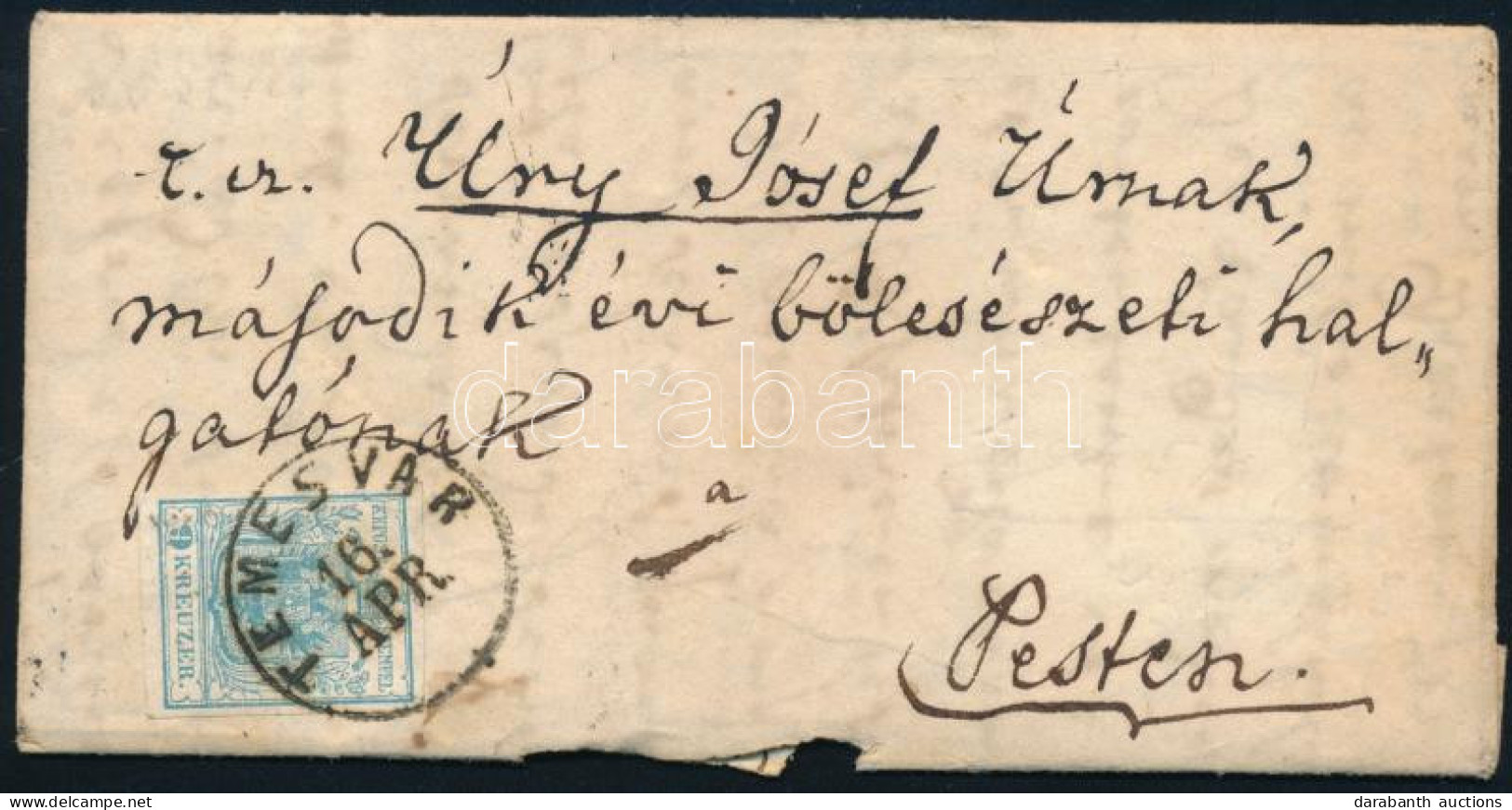 1851 9kr I. Típus, Komplett Levélen "TEMESVÁR" - "PESTH" - Other & Unclassified
