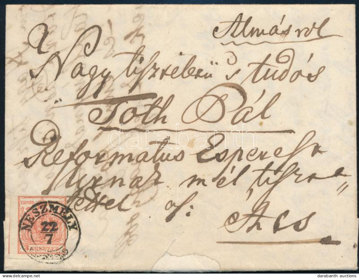 1854 3kr Komplett Levélen "NESZMÉLY" - "ÁCS" (Gudlin 200p) - Other & Unclassified