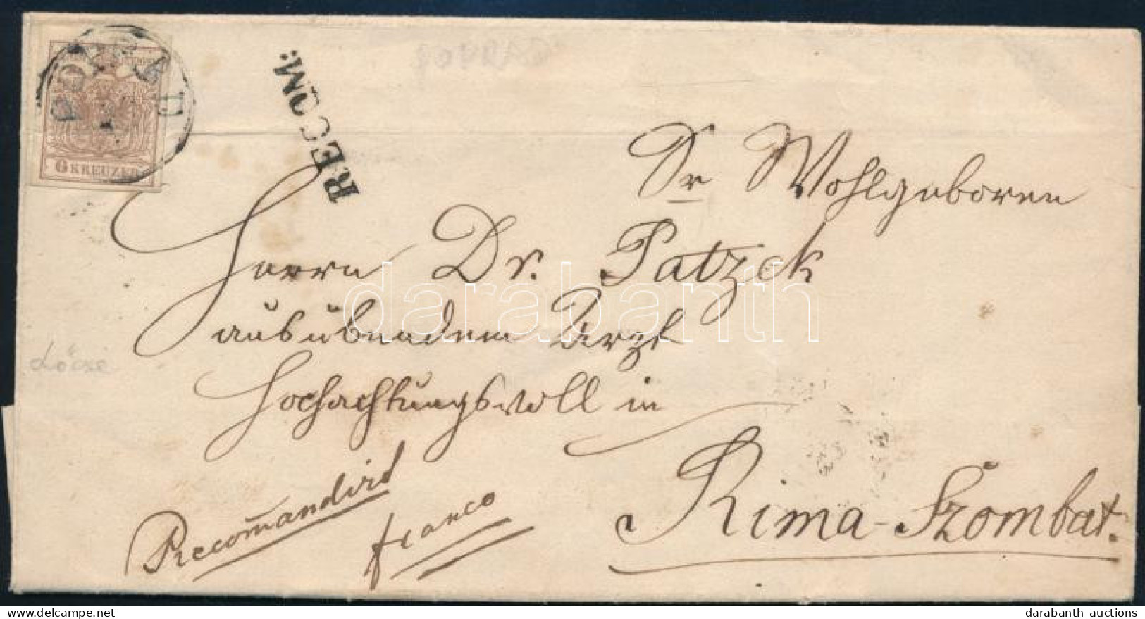 1857 6kr Ajánlott Levélen "POPRÁD" + "RECOM" - Rimaszombat (hajtott / Folded) - Autres & Non Classés