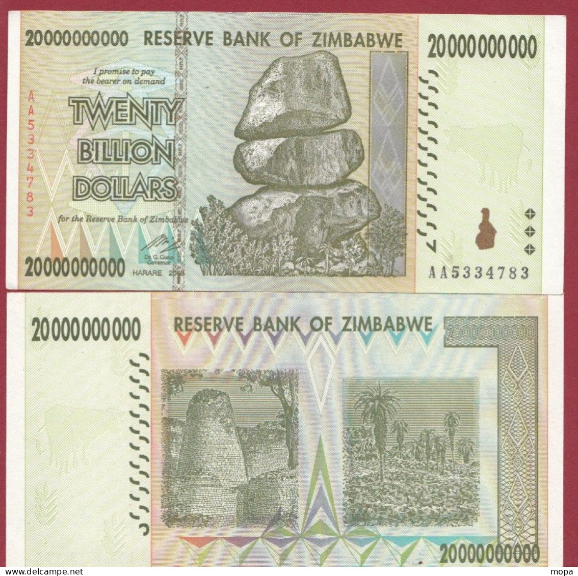 Zimbabwe--20000000000 Dollars (20 Billion De Dollars RARE) ---2008--UNC---(502) - Zimbabwe