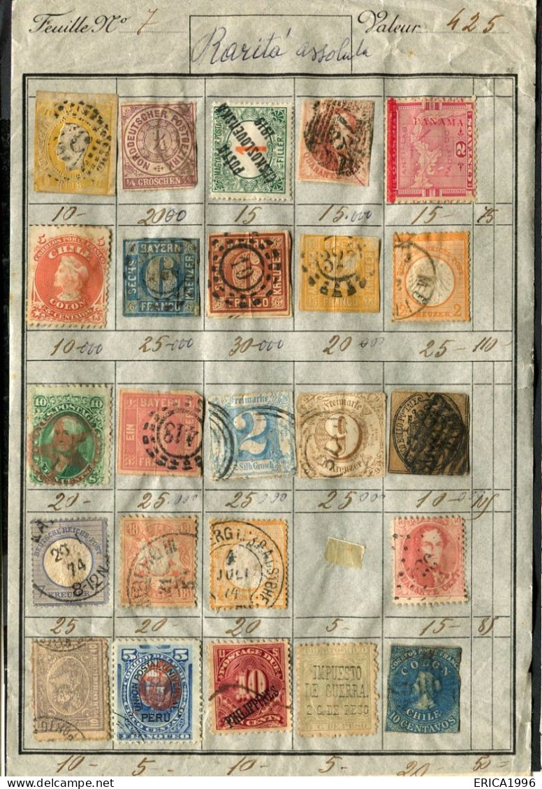 Z3772 FRANCOBOLLI ANTICHI Di PAESI VARI Lotto Di 120 Francobolli Antichi E Vecchi, Usati, Su 5 Foglietti Di Vecchissimo - Collections (without Album)