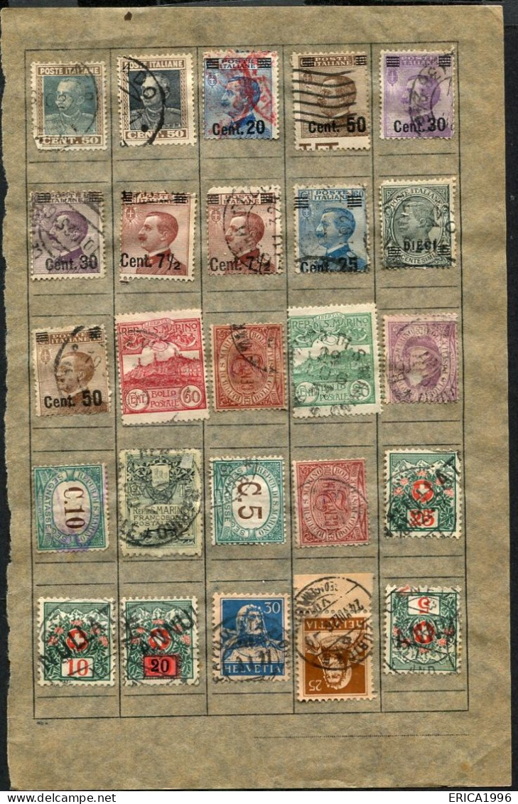 Z3772 FRANCOBOLLI ANTICHI Di PAESI VARI Lotto Di 120 Francobolli Antichi E Vecchi, Usati, Su 5 Foglietti Di Vecchissimo - Collections (sans Albums)