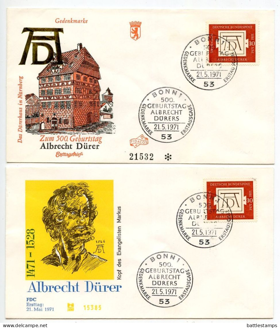 Germany, West 1971 2 FDCs Scott 1070 Albrecht Dürer, 500th Anniversary Of Birth - 1971-1980