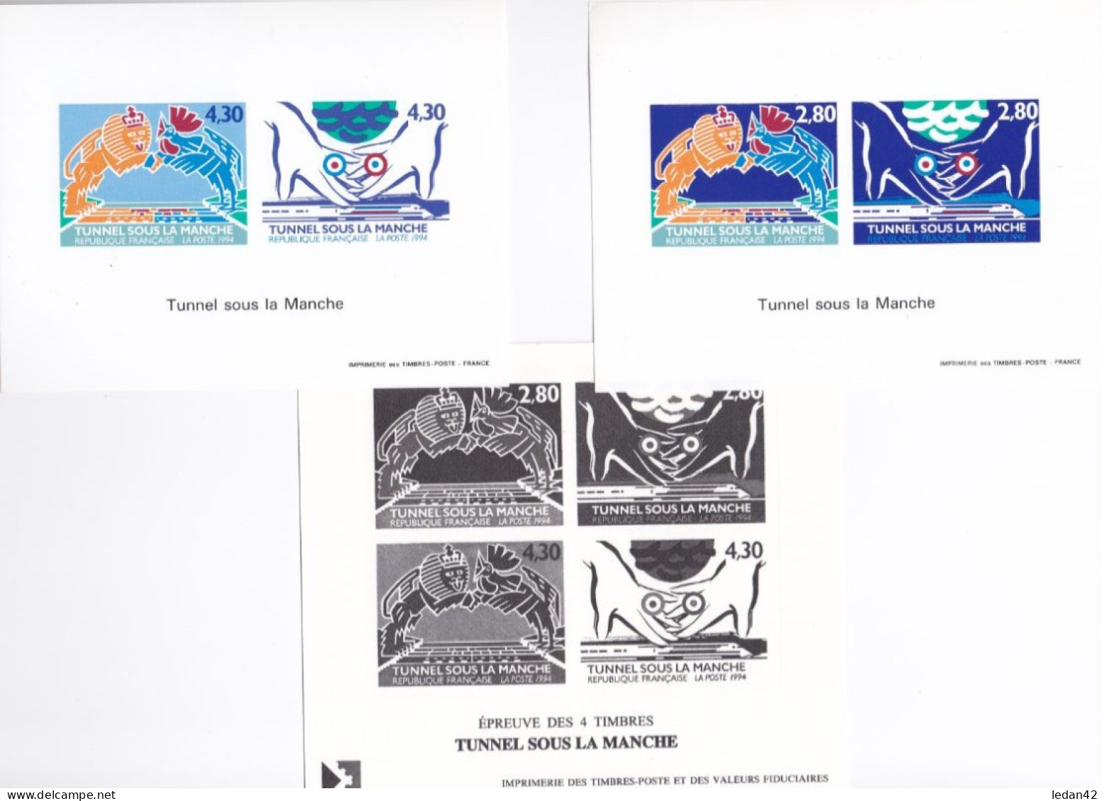 France 1994 Cat. Yvert N°2880/83 **, Blocs Feuillets Gommés Inauguration Du Tunnel Sous La Manche. + épreuve En Noir. - Luxury Proofs