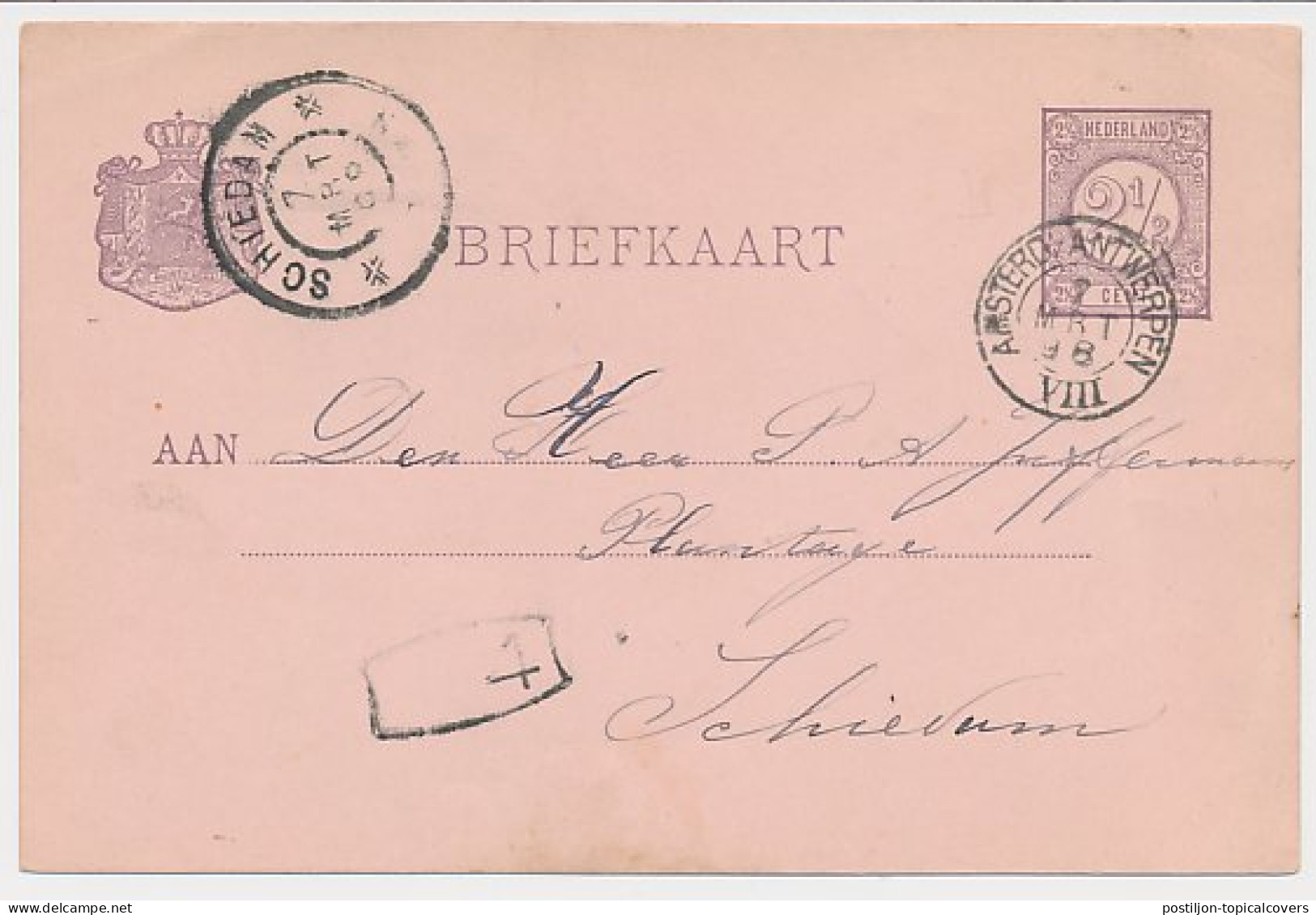 Trein Kleinrondstempel Amsterdam - Antwerpen VIII 1898 - Covers & Documents