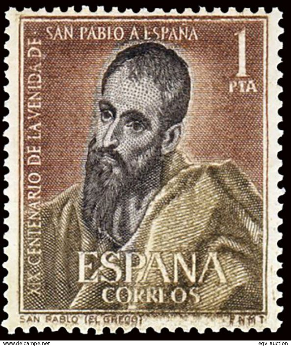 España - Edi ** 1493 - 1Pta. San Pablo - Variedad Doble Impresión - Marquillado Roig - Neufs