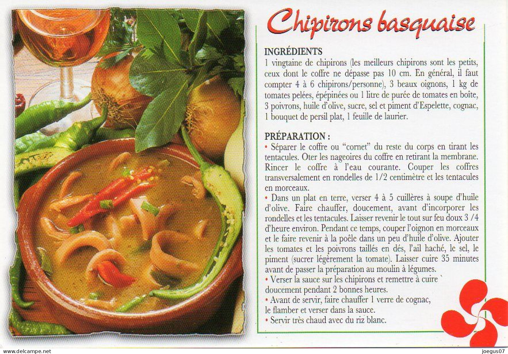 Recette - CHIPIRONS BASQUAISE - Editions THOUAND N° 003308 - Küchenrezepte