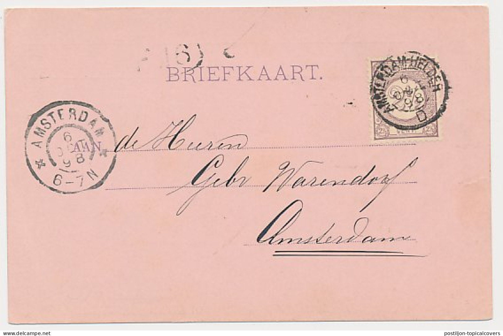 Trein Kleinrondstempel Amsterdam - Helder D 1898 - Covers & Documents