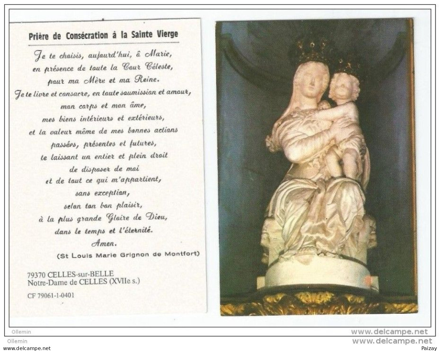 Celles Sur Belle Prière De Consécration à La Sainte Vierge Eglise Notre Dame Deux Sèvres Poitou 79 - Celles-sur-Belle