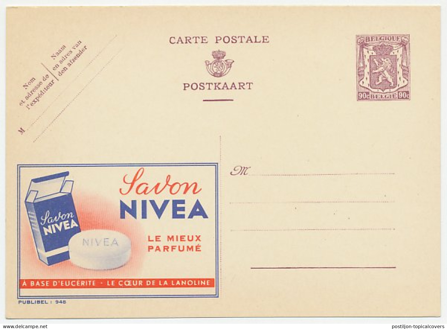 Publibel - Postal Stationery Belgium 1948 Soap - Nivea - Andere & Zonder Classificatie
