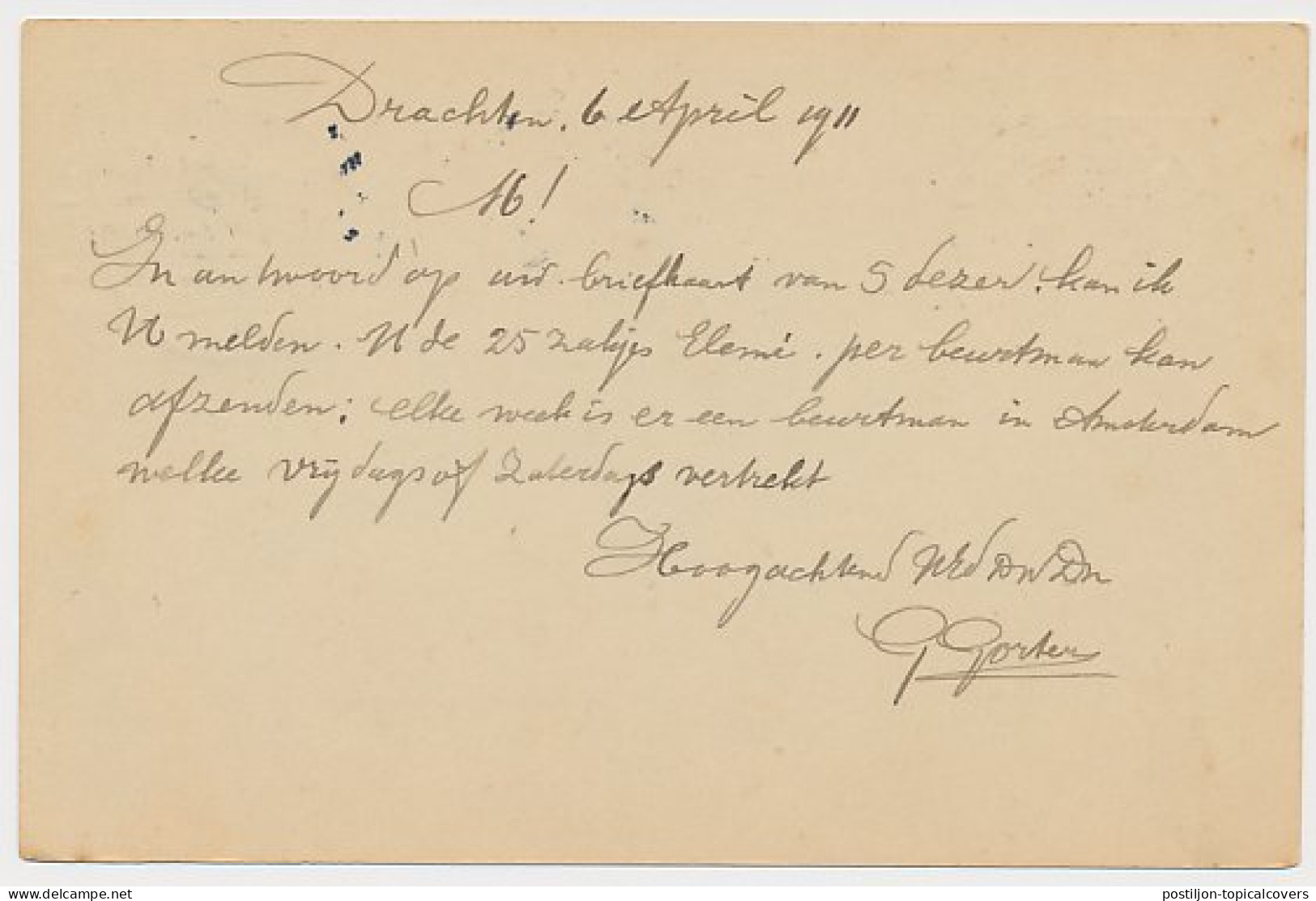 Firma Briefkaart Drachten 1911 - G. Gorter - Sin Clasificación