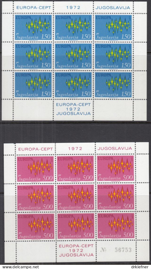 JUGOSLAWIEN  1457-1458, 2 Kleinbogen, Postfrisch **, Europa CEPT, 1972 - 1972