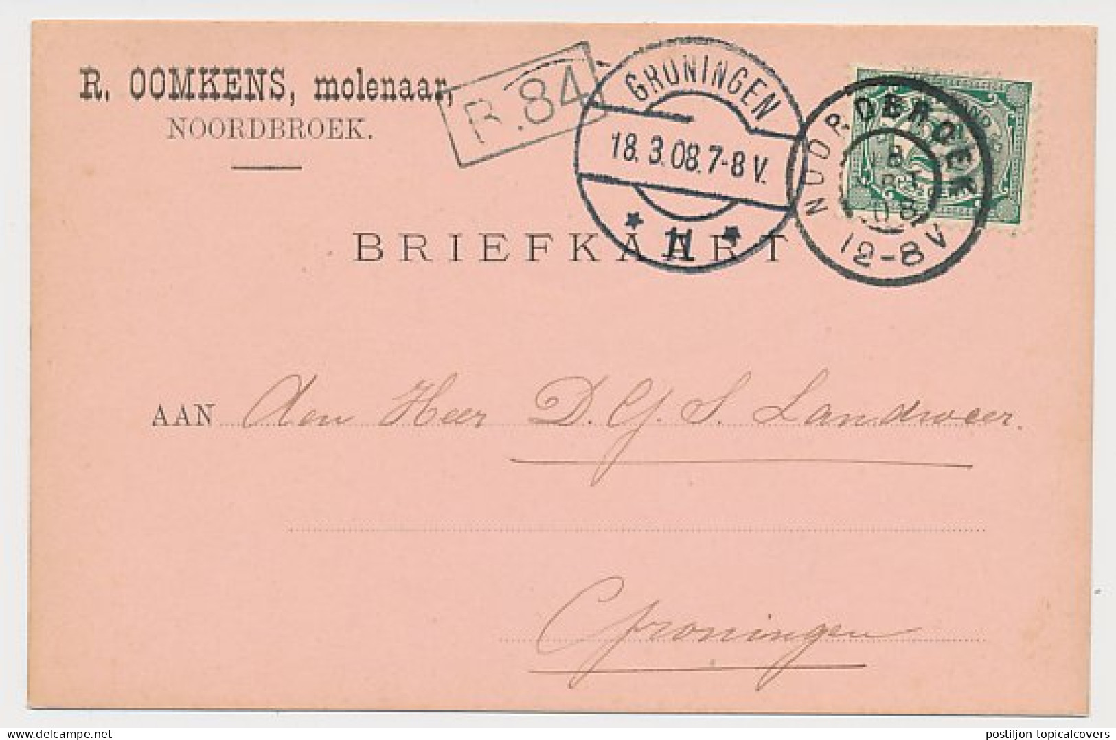 Firma Briefkaart Noordbroek 1908 - Molenaar - Non Classés
