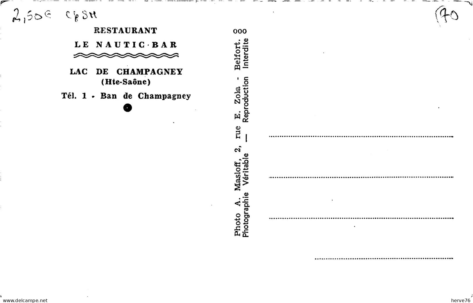 Lac De CHAMPAGNEY - Restaurant Le Nautic Bar (CPSM Petit Format) - Champagney